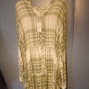 Green and white plaid dress size large